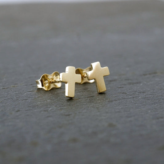 Small Cross 10k Gold Studs