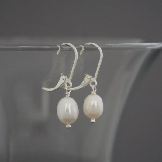 Single FWP Drop Earrings, White